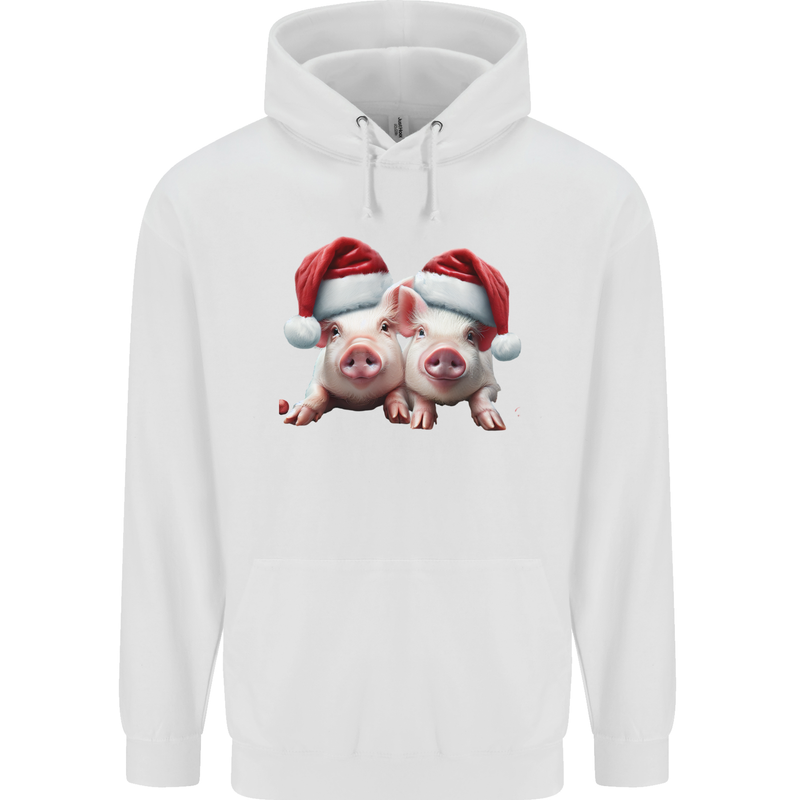 Christmas Piglets Wearing Xmas Hats Pig Childrens Kids Hoodie White