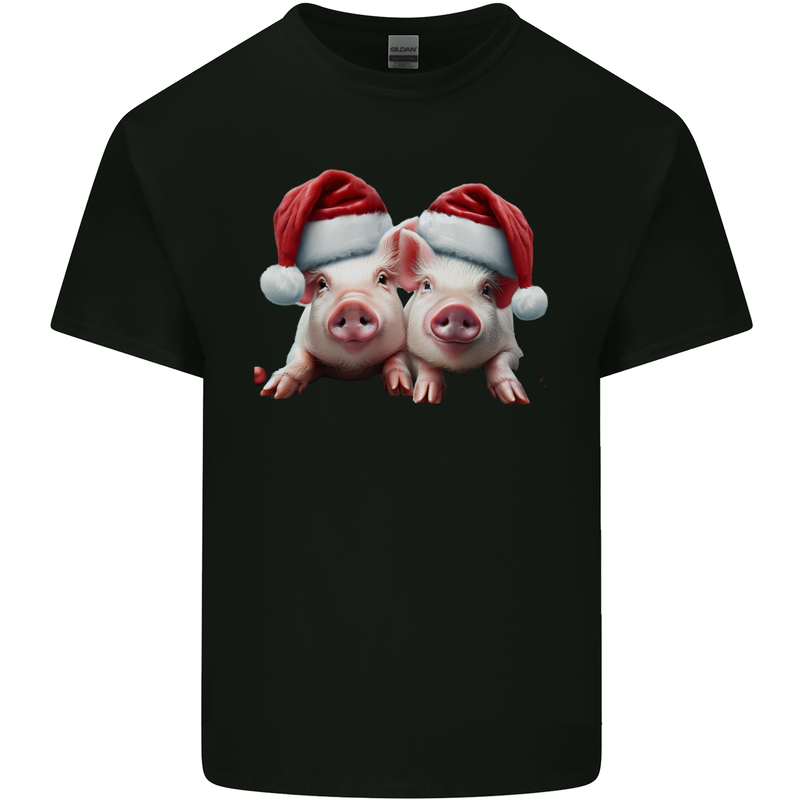 Christmas Piglets Wearing Xmas Hats Pig Kids T-Shirt Childrens Black