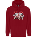 Christmas Piglets Wearing Xmas Hats Pig Mens 80% Cotton Hoodie Red