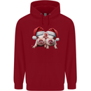 Christmas Piglets Wearing Xmas Hats Pig Mens 80% Cotton Hoodie Red