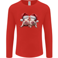 Christmas Piglets Wearing Xmas Hats Pig Mens Long Sleeve T-Shirt Red