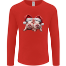 Christmas Piglets Wearing Xmas Hats Pig Mens Long Sleeve T-Shirt Red