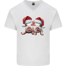 Christmas Piglets Wearing Xmas Hats Pig Mens V-Neck Cotton T-Shirt White