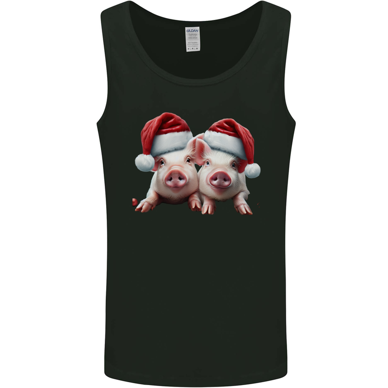 Christmas Piglets Wearing Xmas Hats Pig Mens Vest Tank Top Black