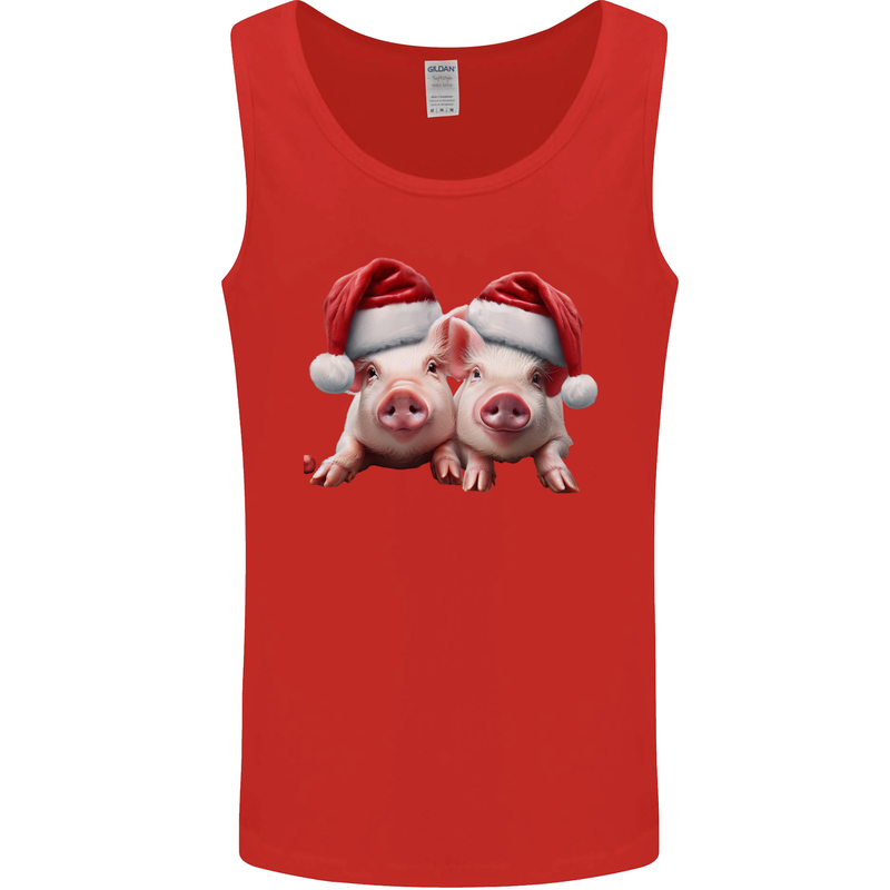 Christmas Piglets Wearing Xmas Hats Pig Mens Vest Tank Top Red