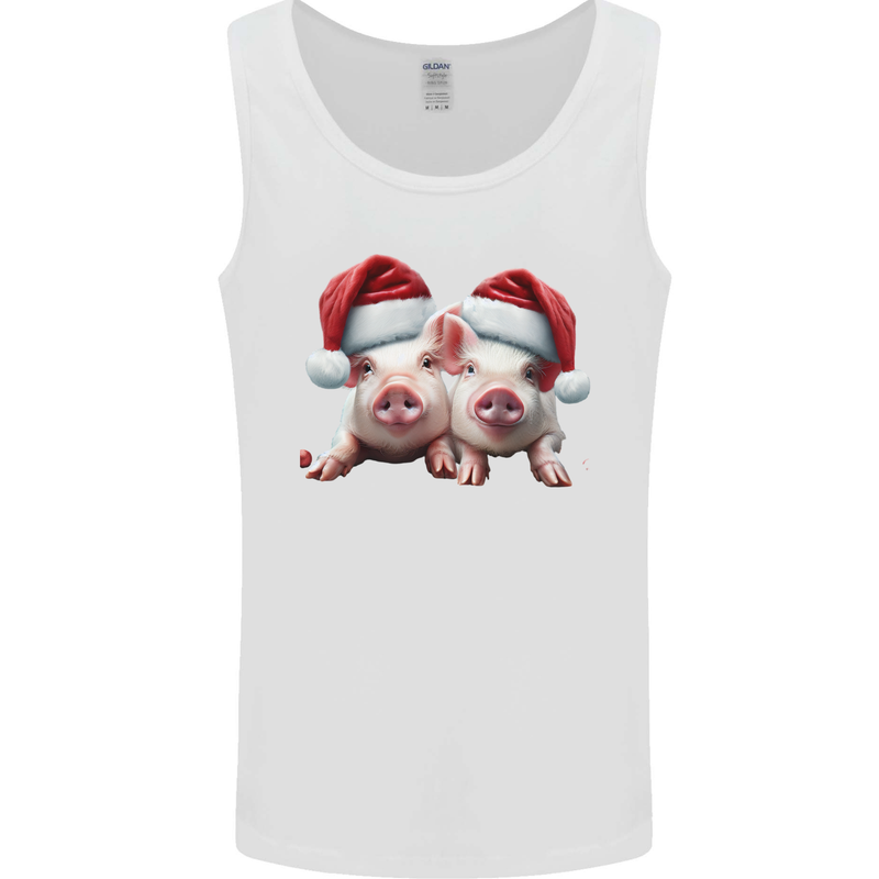 Christmas Piglets Wearing Xmas Hats Pig Mens Vest Tank Top White