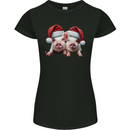 Christmas Piglets Wearing Xmas Hats Pig Womens Petite Cut T-Shirt Black