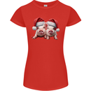 Christmas Piglets Wearing Xmas Hats Pig Womens Petite Cut T-Shirt Red
