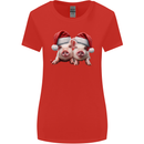 Christmas Piglets Wearing Xmas Hats Pig Womens Wider Cut T-Shirt Red