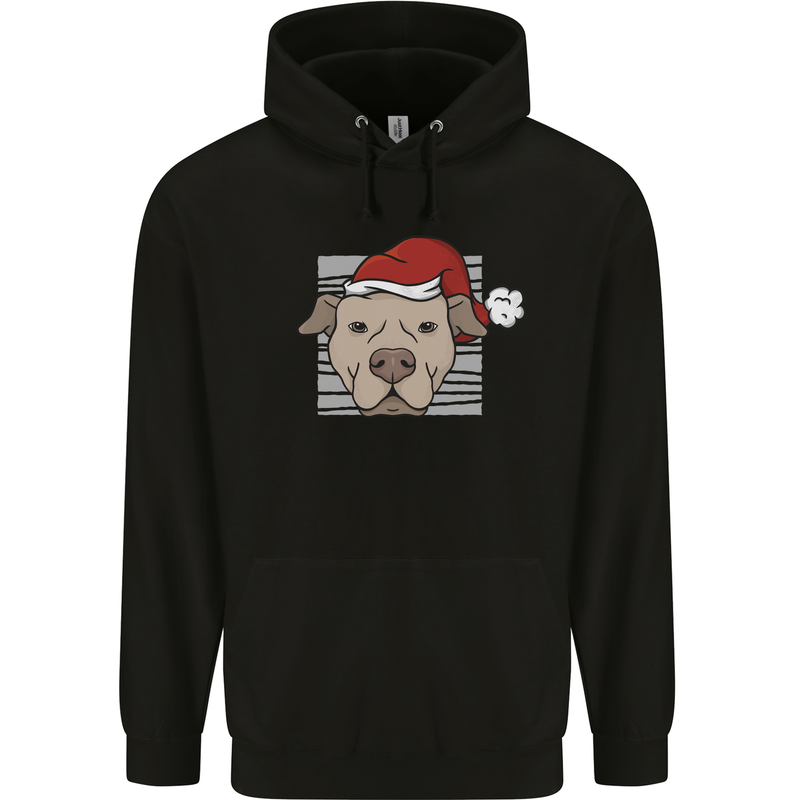 Christmas Pitbull Dog Wearing Xmas Hat Childrens Kids Hoodie Black