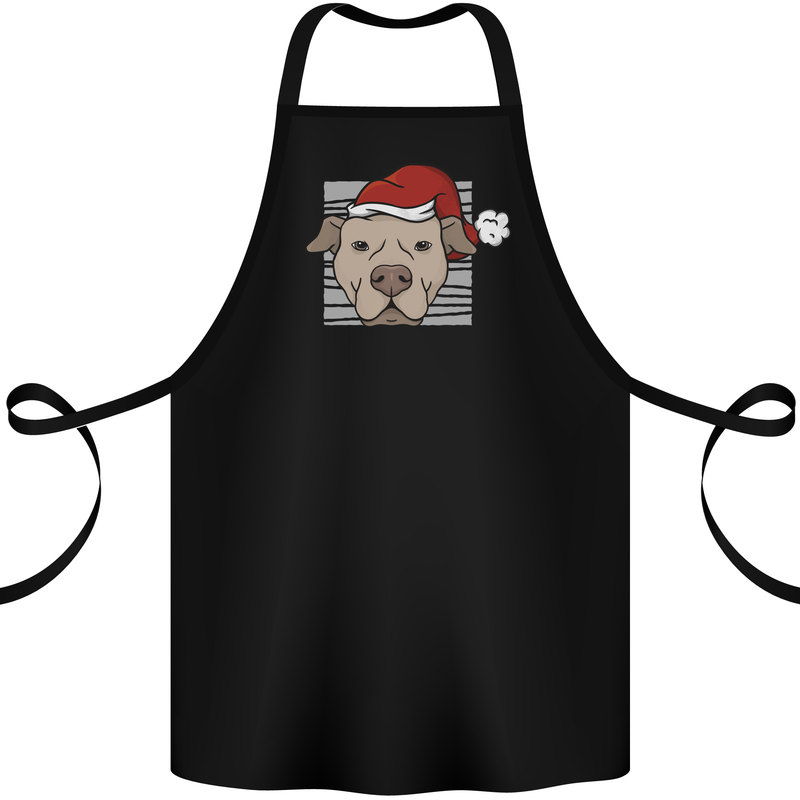 Christmas Pitbull Dog Wearing Xmas Hat Cotton Apron 100% Organic Black