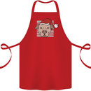 Christmas Pitbull Dog Wearing Xmas Hat Cotton Apron 100% Organic Red
