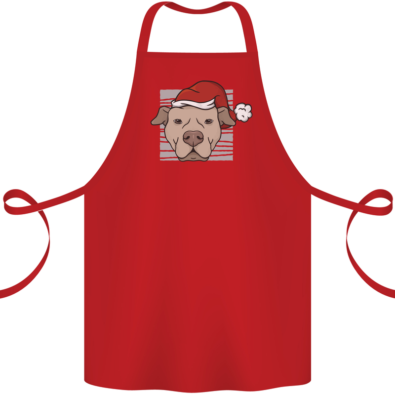 Christmas Pitbull Dog Wearing Xmas Hat Cotton Apron 100% Organic Red