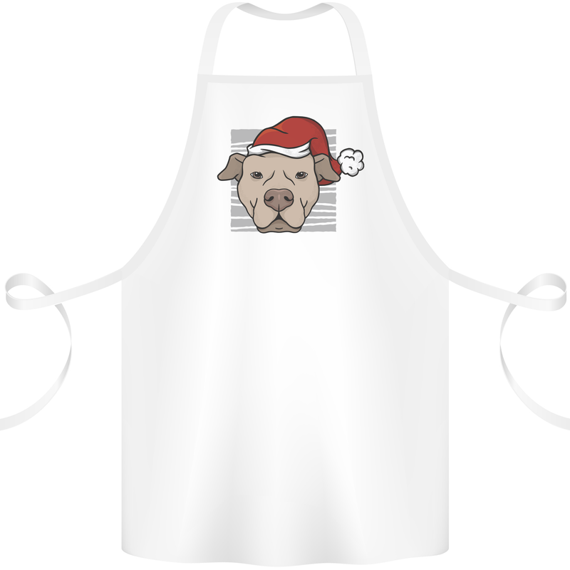 Christmas Pitbull Dog Wearing Xmas Hat Cotton Apron 100% Organic White