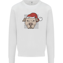 Christmas Pitbull Dog Wearing Xmas Hat Kids Sweatshirt Jumper White
