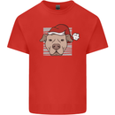 Christmas Pitbull Dog Wearing Xmas Hat Kids T-Shirt Childrens Red