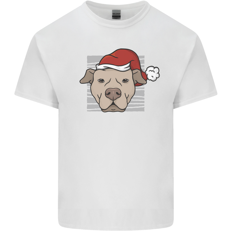 Christmas Pitbull Dog Wearing Xmas Hat Kids T-Shirt Childrens White