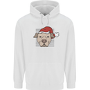 Christmas Pitbull Dog Wearing Xmas Hat Mens 80% Cotton Hoodie White
