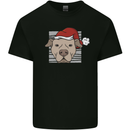 Christmas Pitbull Dog Wearing Xmas Hat Mens Cotton T-Shirt Tee Top Black