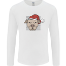 Christmas Pitbull Dog Wearing Xmas Hat Mens Long Sleeve T-Shirt White