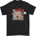 Christmas Pitbull Dog Wearing Xmas Hat Mens T-Shirt 100% Cotton Black