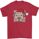Christmas Pitbull Dog Wearing Xmas Hat Mens T-Shirt 100% Cotton Red