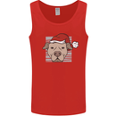 Christmas Pitbull Dog Wearing Xmas Hat Mens Vest Tank Top Red