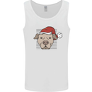 Christmas Pitbull Dog Wearing Xmas Hat Mens Vest Tank Top White
