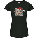 Christmas Pitbull Dog Wearing Xmas Hat Womens Petite Cut T-Shirt Black