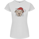 Christmas Pitbull Dog Wearing Xmas Hat Womens Petite Cut T-Shirt White