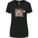 Christmas Pitbull Dog Wearing Xmas Hat Womens Wider Cut T-Shirt Black