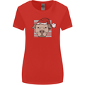 Christmas Pitbull Dog Wearing Xmas Hat Womens Wider Cut T-Shirt Red