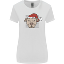 Christmas Pitbull Dog Wearing Xmas Hat Womens Wider Cut T-Shirt White