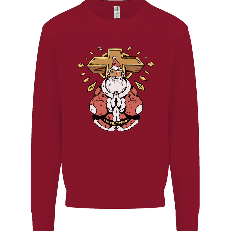 Christmas Praying Santa Christian Christianity God Kids Sweatshirt Jumper Red