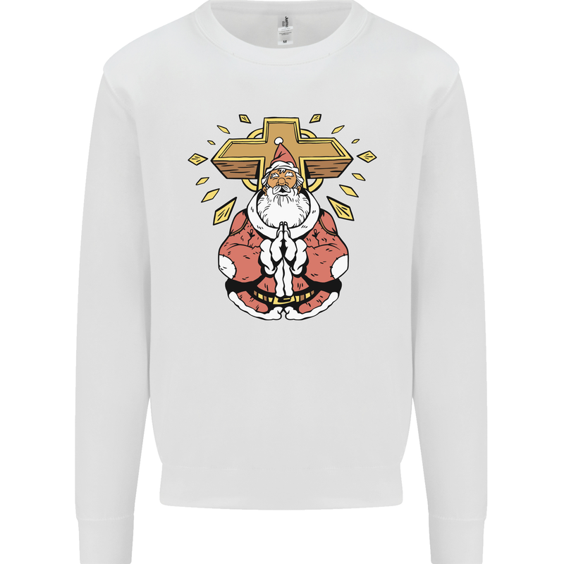Christmas Praying Santa Christian Christianity God Kids Sweatshirt Jumper White