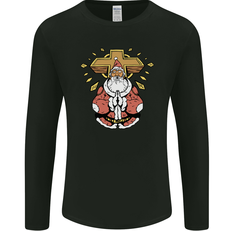 Christmas Praying Santa Christian Christianity God Mens Long Sleeve T-Shirt Black