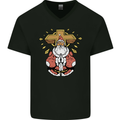 Christmas Praying Santa Christian Christianity God Mens V-Neck Cotton T-Shirt Black