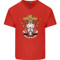 Christmas Praying Santa Christian Christianity God Mens V-Neck Cotton T-Shirt Red