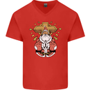 Christmas Praying Santa Christian Christianity God Mens V-Neck Cotton T-Shirt Red