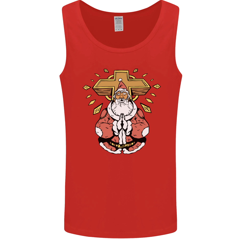 Christmas Praying Santa Christian Christianity God Mens Vest Tank Top Red
