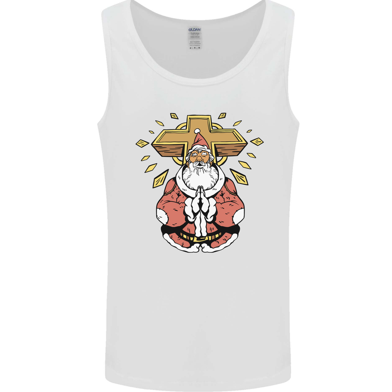 Christmas Praying Santa Christian Christianity God Mens Vest Tank Top White
