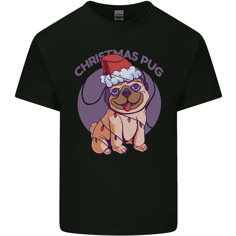 Christmas Pug Dog Xmas Kids T-Shirt Childrens Black