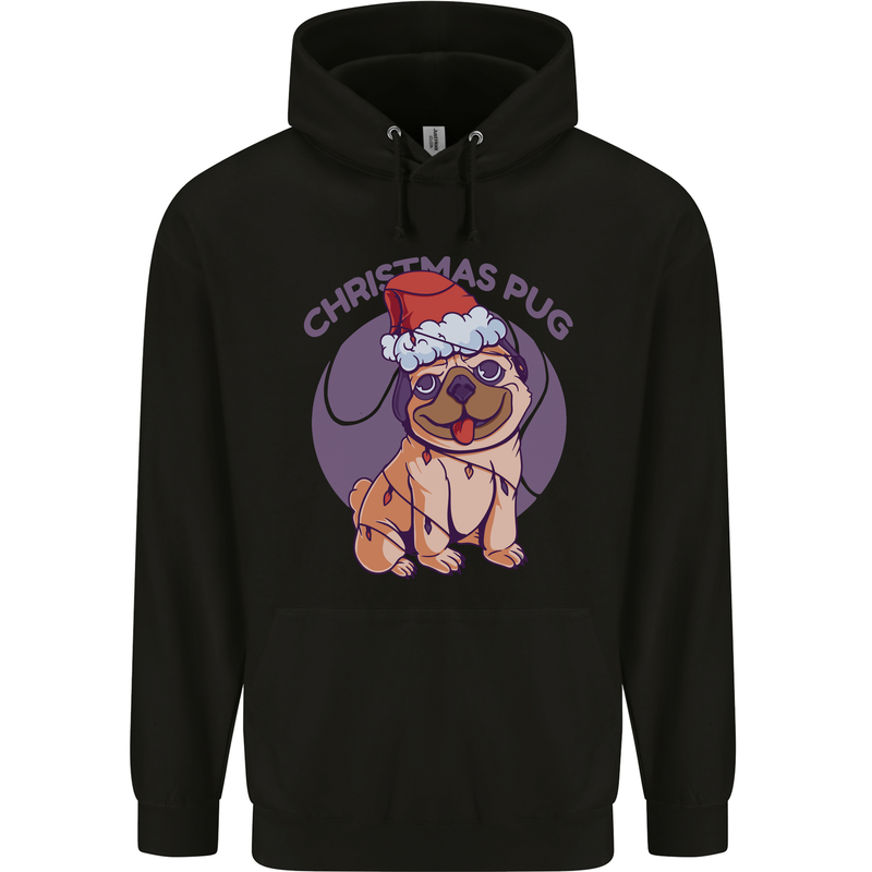 Christmas Pug Dog Xmas Mens 80% Cotton Hoodie Black