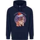 Christmas Pug Dog Xmas Mens 80% Cotton Hoodie Navy Blue