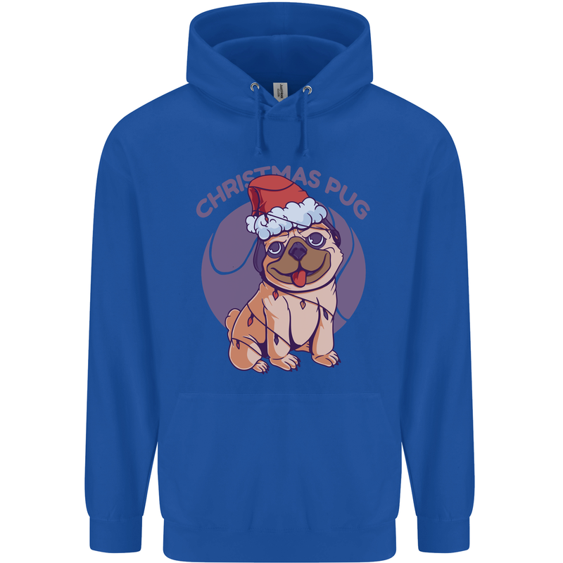 Christmas Pug Dog Xmas Mens 80% Cotton Hoodie Royal Blue
