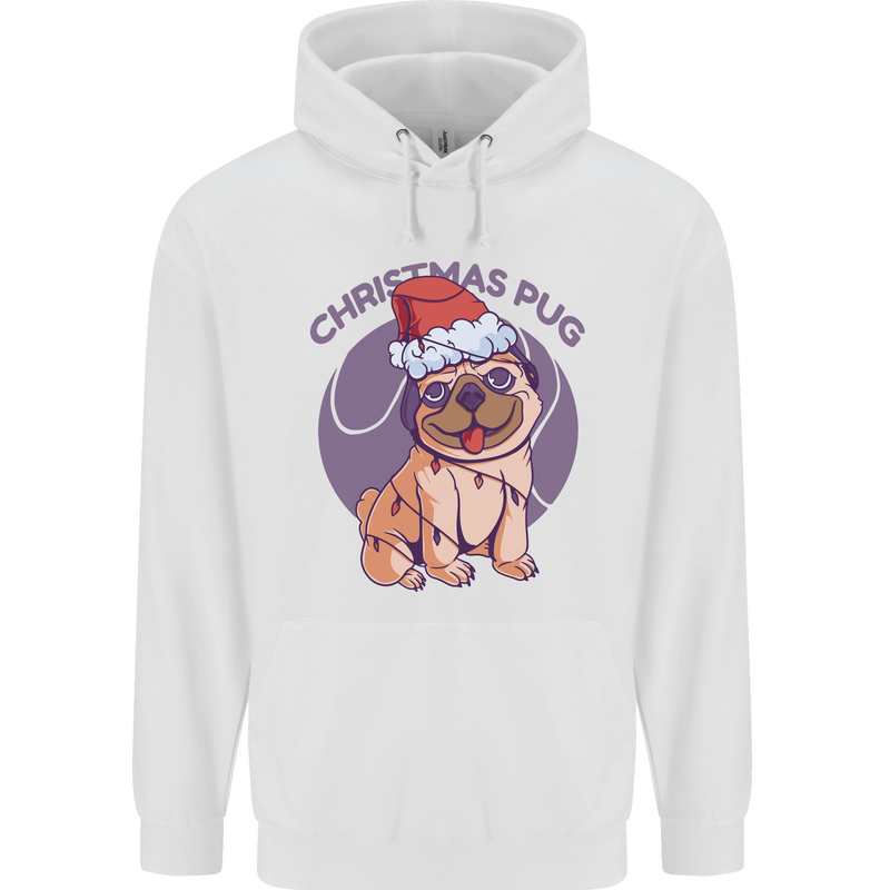 Christmas Pug Dog Xmas Mens 80% Cotton Hoodie White