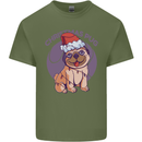 Christmas Pug Dog Xmas Mens Cotton T-Shirt Tee Top Military Green