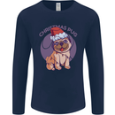 Christmas Pug Dog Xmas Mens Long Sleeve T-Shirt Navy Blue