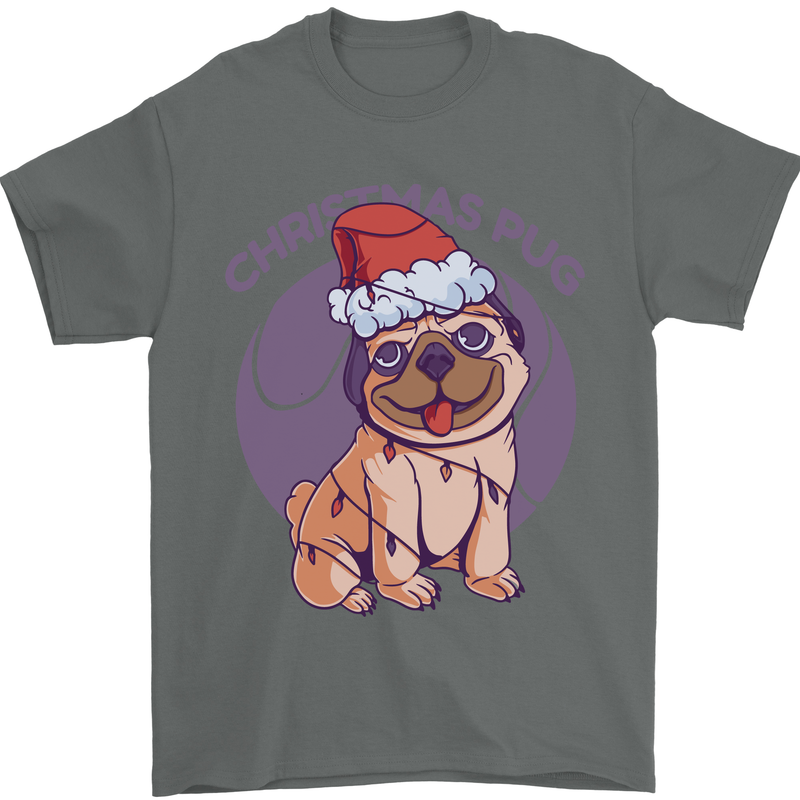 Christmas Pug Dog Xmas Mens T-Shirt 100% Cotton Charcoal