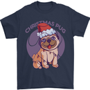 Christmas Pug Dog Xmas Mens T-Shirt 100% Cotton Navy Blue